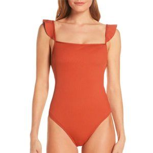 Second Wave Ribbed Ruffle-Strap One-Piece Swimsuit